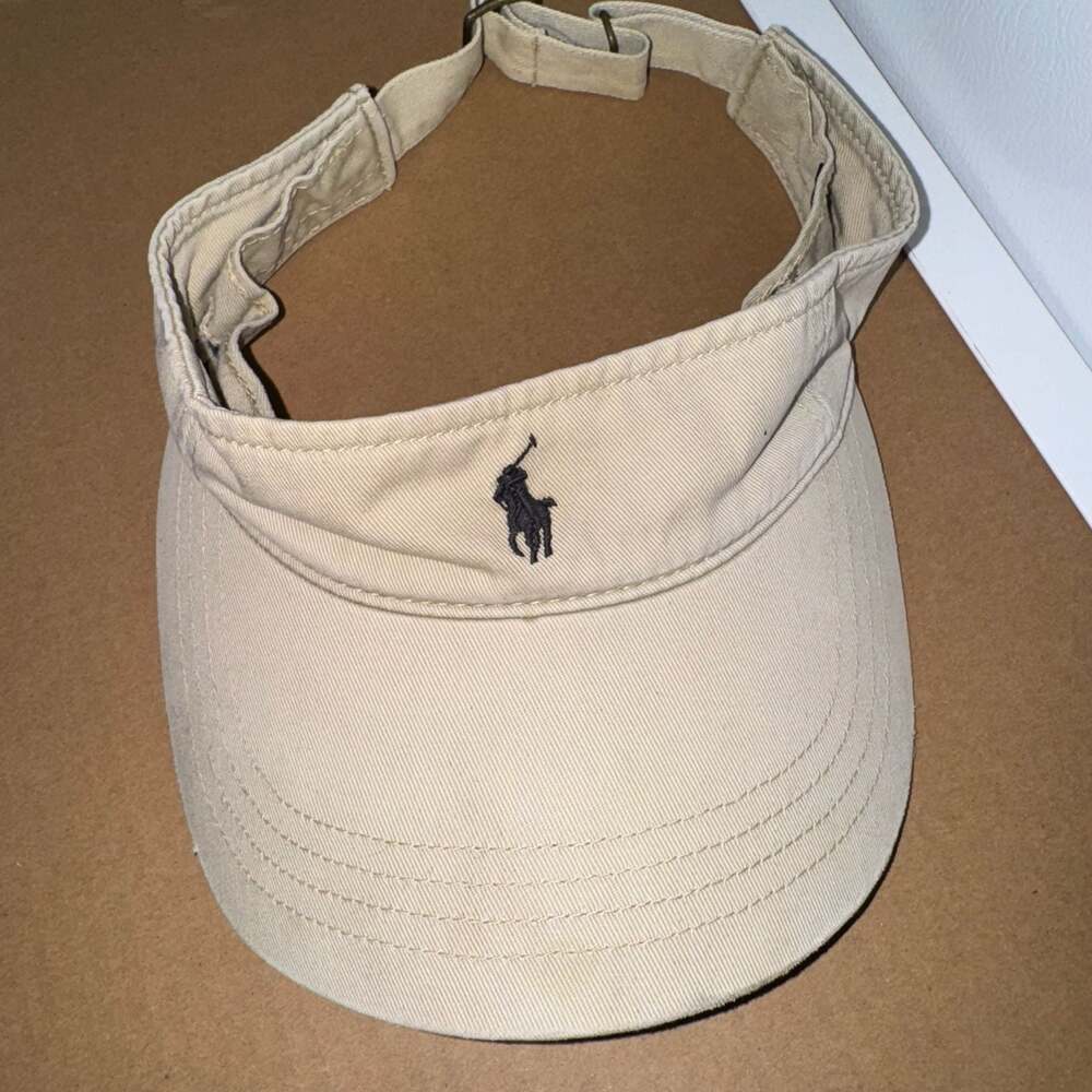 Vintage Polo Ralph Lauren Khaki Sun Visor with Navy Pony Logo